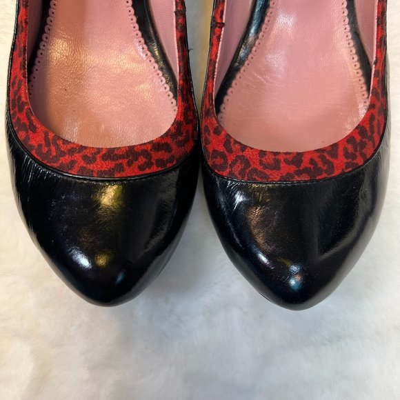 CHANII B Black Leather w Red Leopard Ruffle & Trim w Red Trim on Heels-38 - Picture 6 of 16